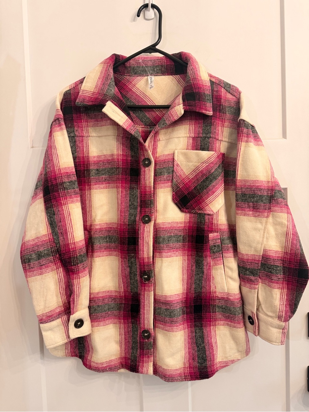 Zenana Outfitters Pink Cream Plaid Button-Down Shirt